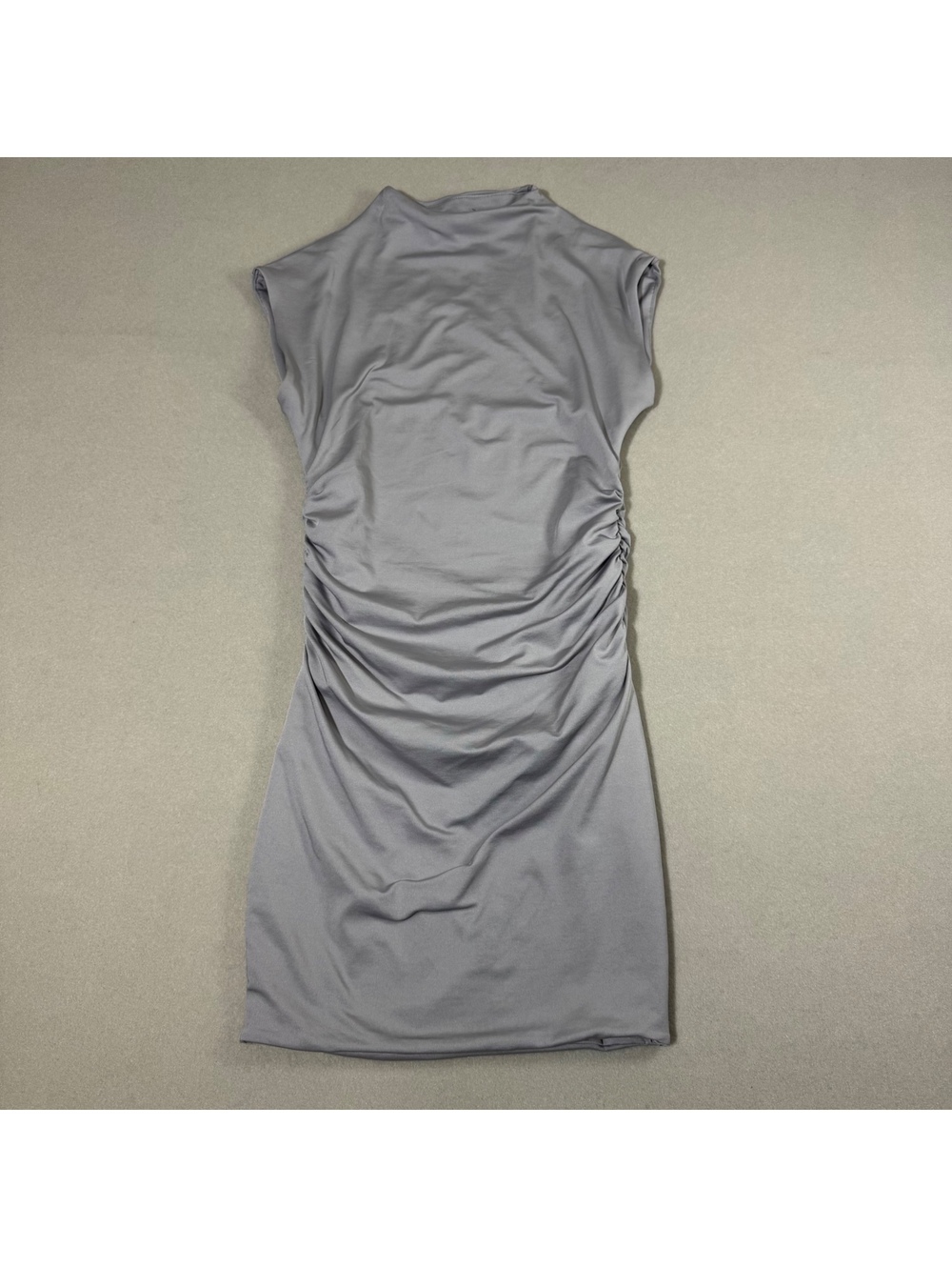 Forever 21 Grey Ruched Bodycon Mini Dress Womens Small Mock Neck Cap Sleeve